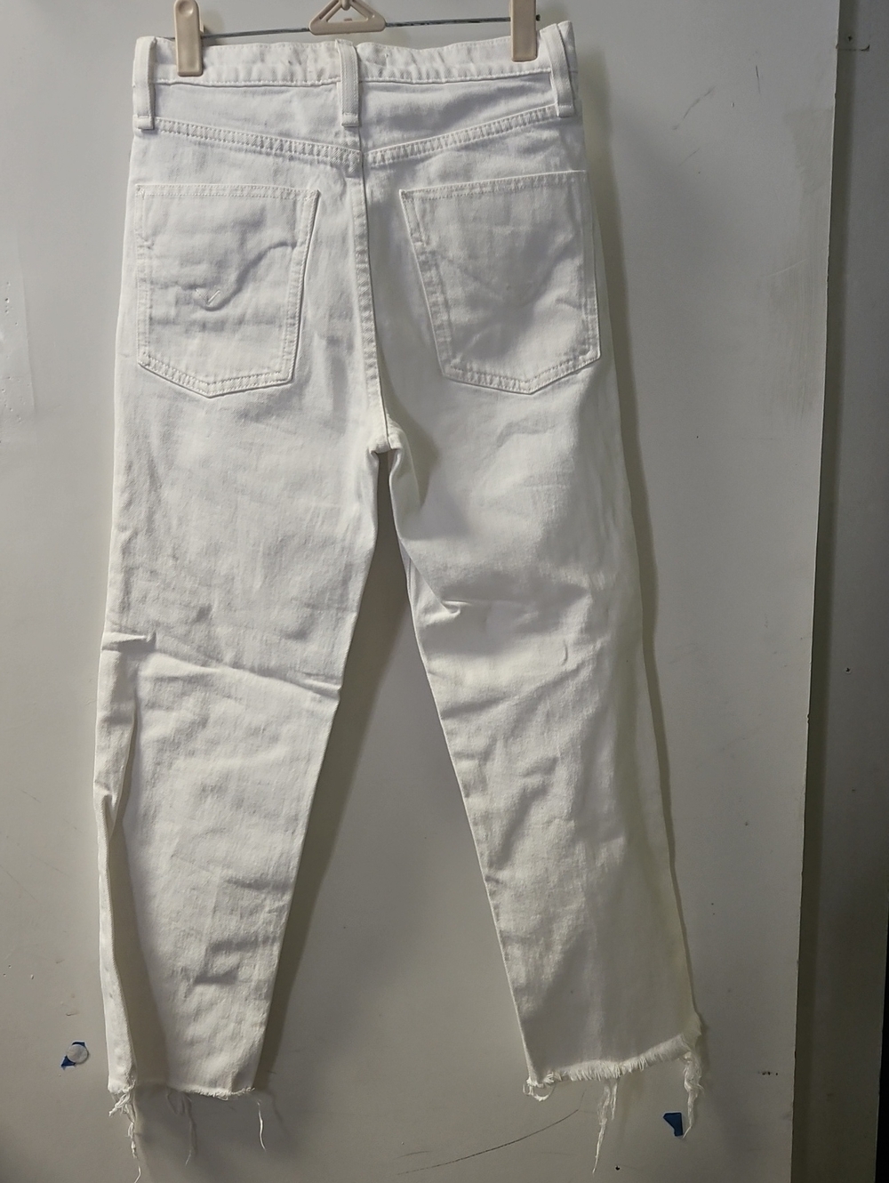 Hudson Jeans White High-Rise Cropped Straight with Frayed Hem